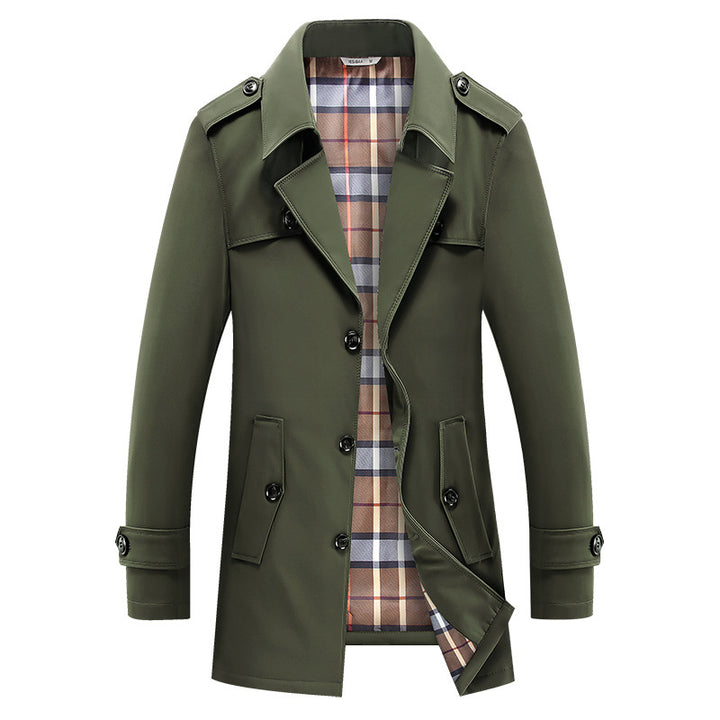 Herren Nano Classic Trenchcoat mit kariertem Futter, Schulterepauletten und wasserabweisender Oberfläche – Marzano