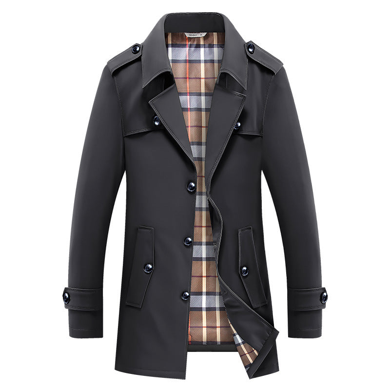 Herren Nano Classic Trenchcoat mit kariertem Futter, Schulterepauletten und wasserabweisender Oberfläche – Marzano