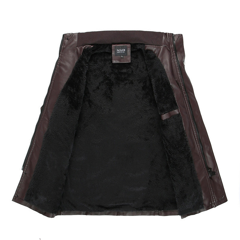 Herren Lederjacke mit Teddyfutter, Taillengürtel und Stehkragen Echo Archiv