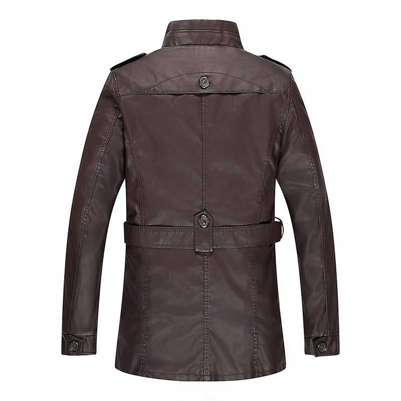 Herren Lederjacke mit Teddyfutter, Taillengürtel und Stehkragen Echo Archiv