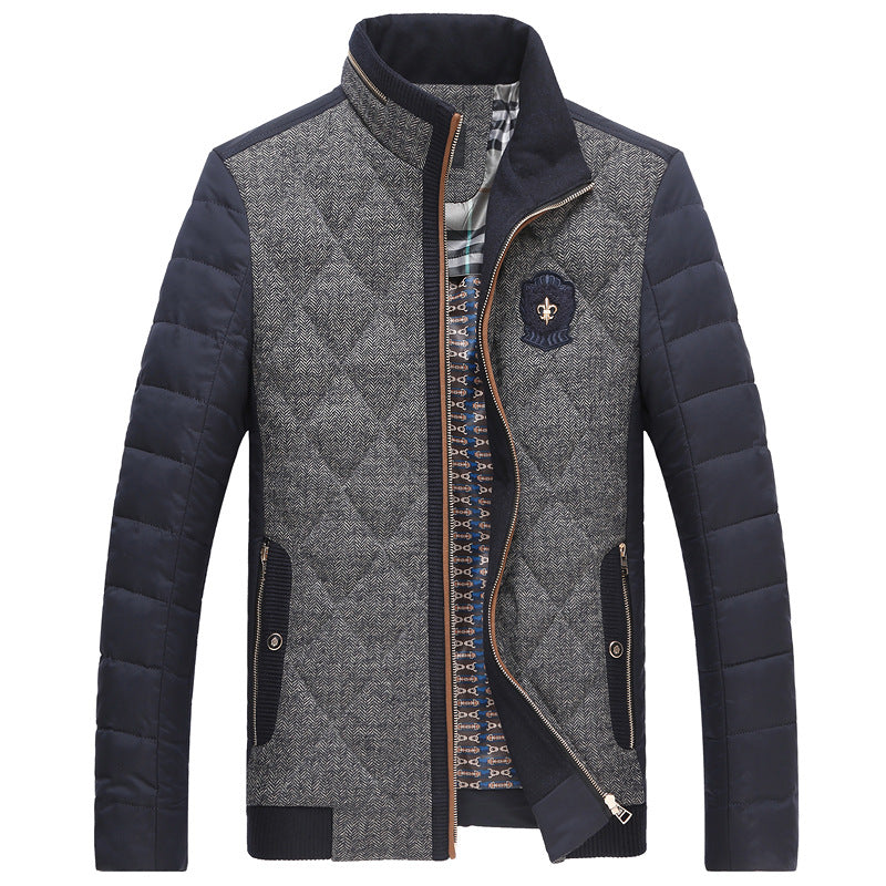 Herren gesteppte Thermo-Steppjacke mit Kunstleder-Schulterpasse und Teddykragen – Taviero