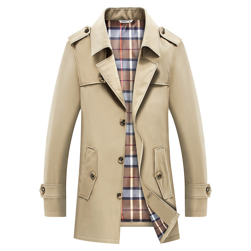 Herren Nano Classic Trenchcoat mit kariertem Futter, Schulterepauletten und wasserabweisender Oberfläche – Marzano
