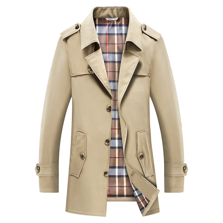 Herren Nano Classic Trenchcoat mit kariertem Futter, Schulterepauletten und wasserabweisender Oberfläche – Marzano