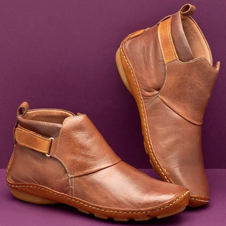 Damen nan knöchelhohe Soft-Lederimitat-Stiefelette mit verstellbarem Klettriemen, gepolstertem Schaft und flexibler Profilsohle Echo Archiv