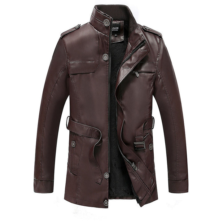 Herren Lederjacke mit Teddyfutter, Taillengürtel und Stehkragen Echo Archiv