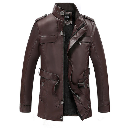 Herren Lederjacke mit Teddyfutter, Taillengürtel und Stehkragen Echo Archiv