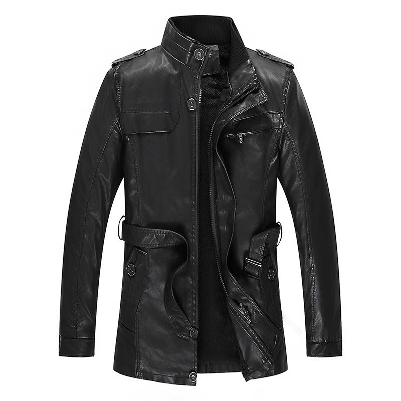 Herren Lederjacke mit Teddyfutter, Taillengürtel und Stehkragen Echo Archiv
