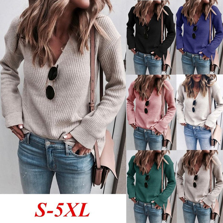 Damen Feinstrickpullover mit V-Ausschnitt, Rippstruktur und leicht ausgestellten Ärmeln Echo Archiv