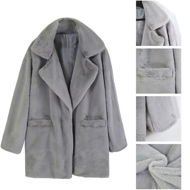 Damen Teddy-Faux-Fur Mantel mit Reverskragen und aufgesetzten Taschen Echoarchiv
