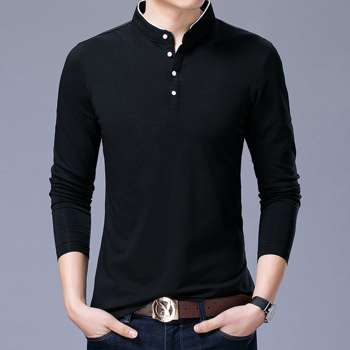 Herren Langarm Poloshirt mit modernem Stehkragen und eleganten Knopfdetails Echoarchiv