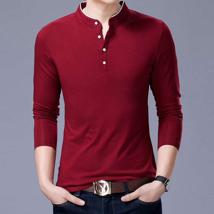 Herren Langarm Poloshirt mit modernem Stehkragen und eleganten Knopfdetails Echoarchiv