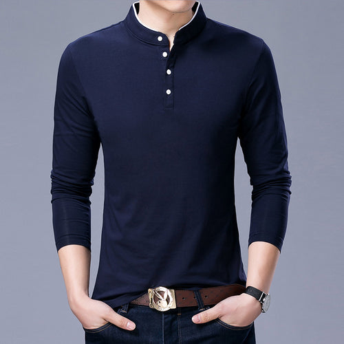 Herren Langarm Poloshirt mit modernem Stehkragen und eleganten Knopfdetails Echoarchiv