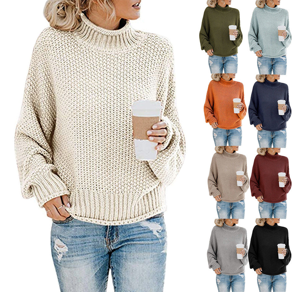 Damen nan Oversize Strickpullover mit Rollkragen, grobem Strukturstrick und Ballonärmeln Echo Archiv