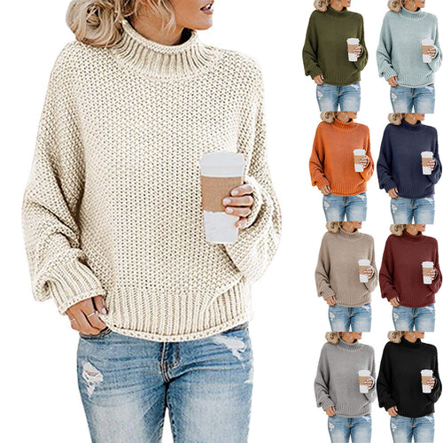 Damen nan Oversize Strickpullover mit Rollkragen, grobem Strukturstrick und Ballonärmeln Echo Archiv