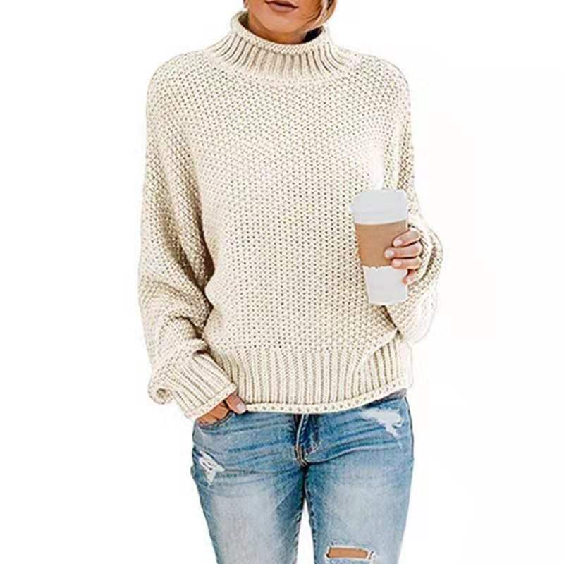 Damen Grobgestrickter Boxy-Rollkragenpullover mit strukturierter Waffeloptik und geripptem Saum Echo Archiv