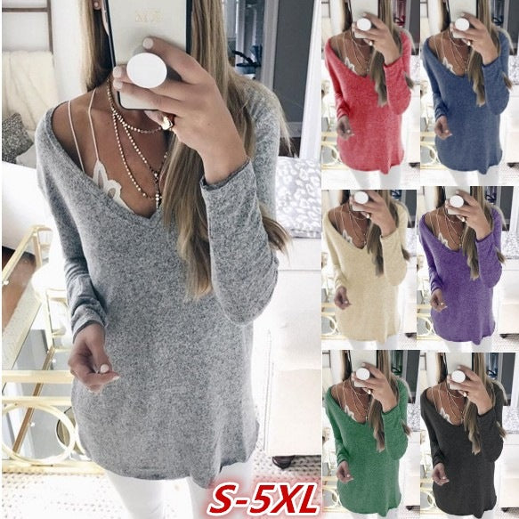Damen feinstrick Tunika mit tiefem V-Ausschnitt und lässigem Oversized-Schnitt Echoarchiv