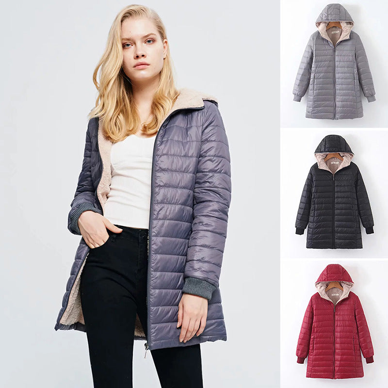 Damen Gefütterte Steppjacke mit Kapuze und Teddyfutter – Avérine