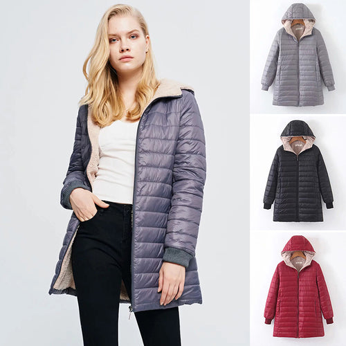 Damen Gefütterte Steppjacke mit Kapuze und Teddyfutter – Avérine