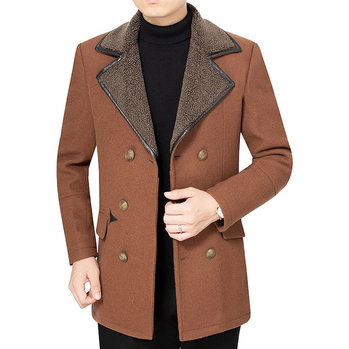 Herren Doppelreihenjacke aus Stoff mit Fleecevkragen Echoarchiv