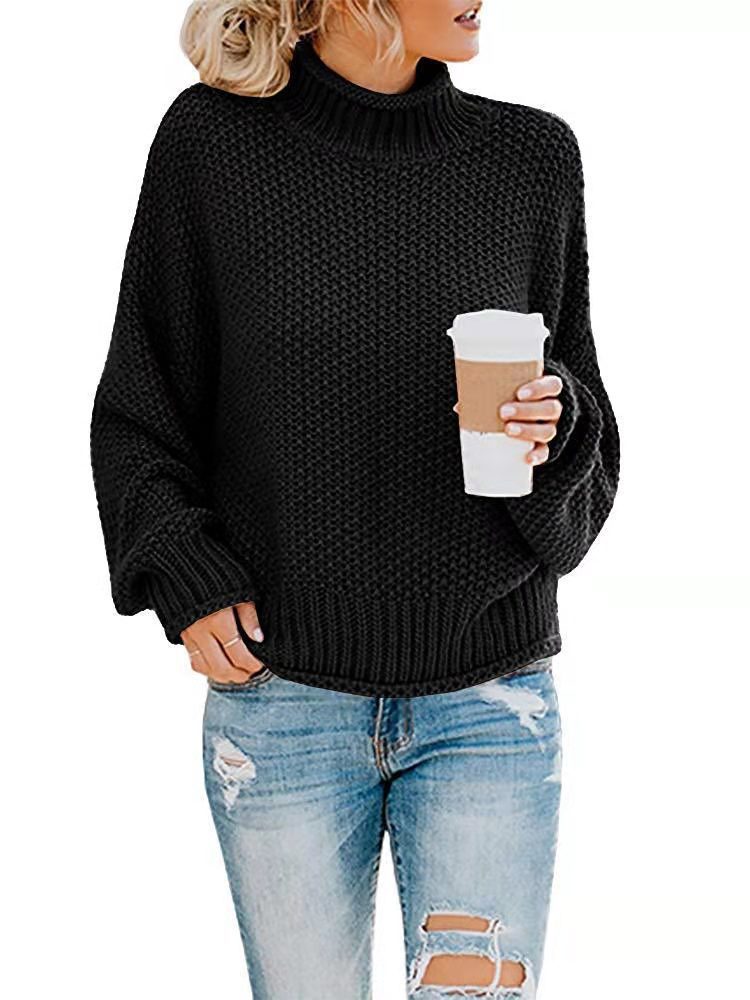 Damen Grobgestrickter Boxy-Rollkragenpullover mit strukturierter Waffeloptik und geripptem Saum Echo Archiv