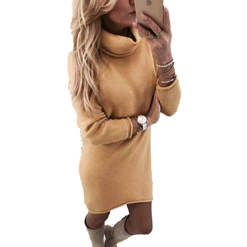 Damen Gemütliches Rollkragen Mini Kleid aus Feinstrick mit Geradem Schnitt – Élara