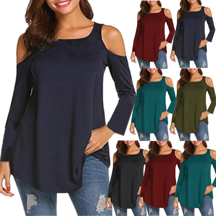 Damen Off-Shoulder Langarm Tunika mit asymmetrischem Saum Echoarchiv