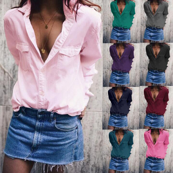 Damen lockeres Button-down Hemd mit oversize Schnitt und Brusttaschen Echoarchiv