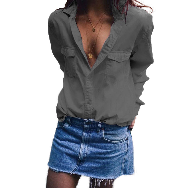 Damen lockeres Button-down Hemd mit oversize Schnitt und Brusttaschen Echoarchiv