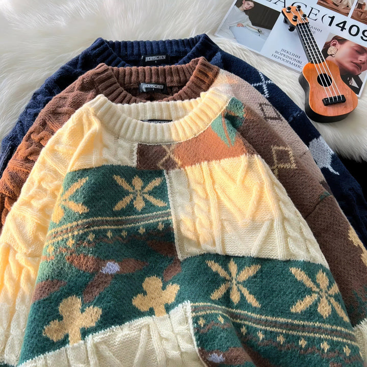 Retro Strickpullover für Paare, weihnachtliches Zopfmuster