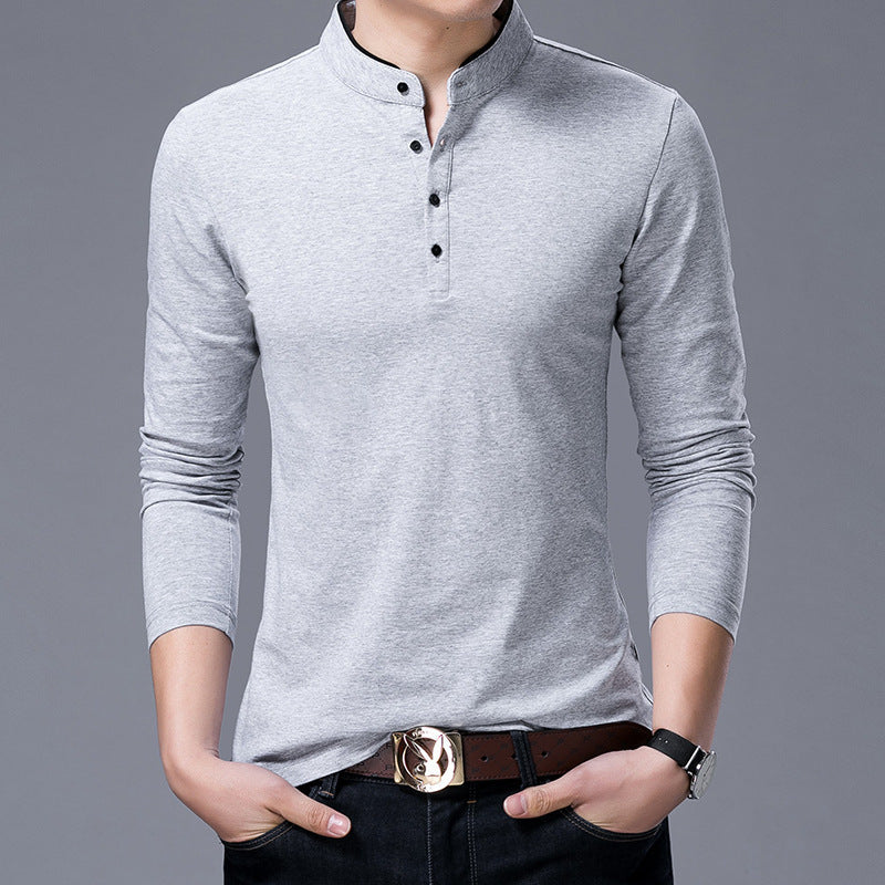 Herren Langarm Poloshirt mit modernem Stehkragen und eleganten Knopfdetails Echoarchiv