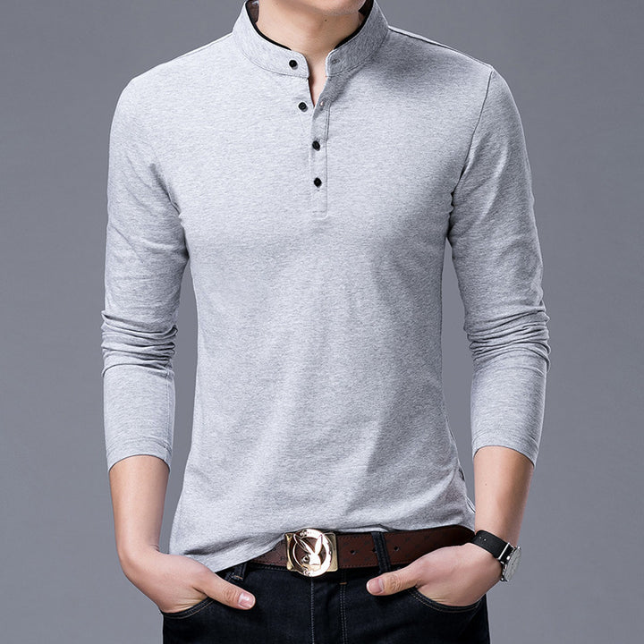 Herren Langarm Poloshirt mit modernem Stehkragen und eleganten Knopfdetails Echoarchiv