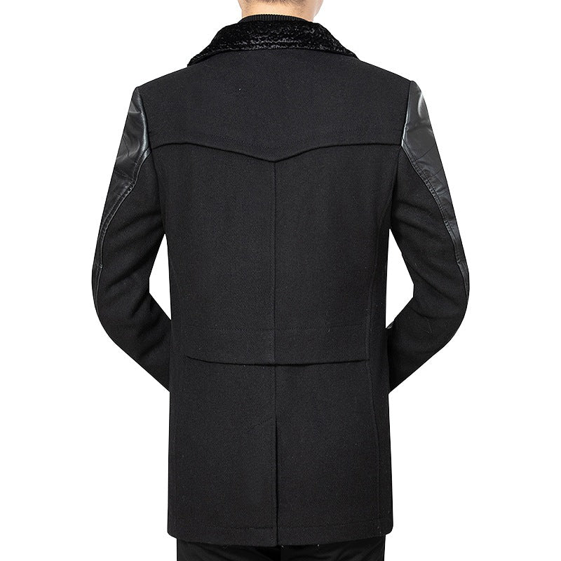 Herren Eleganter Mantel mit Lederärmeln und gepolstertem Kragen Echoarchiv