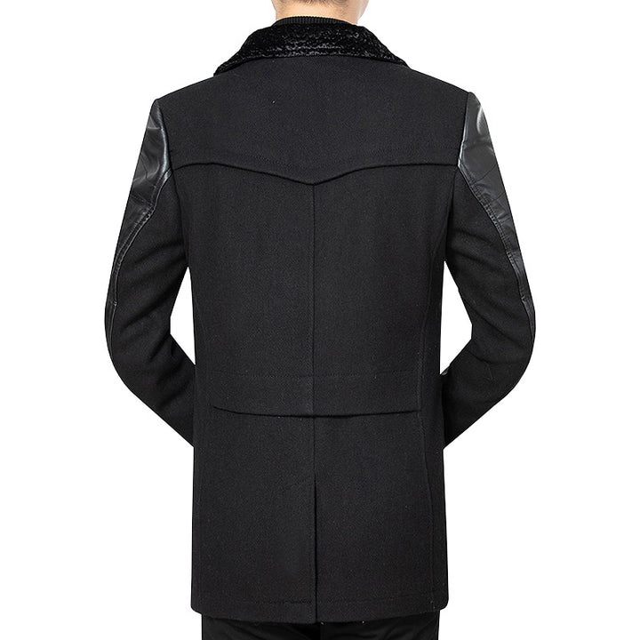 Herren Eleganter Mantel mit Lederärmeln und gepolstertem Kragen Echoarchiv