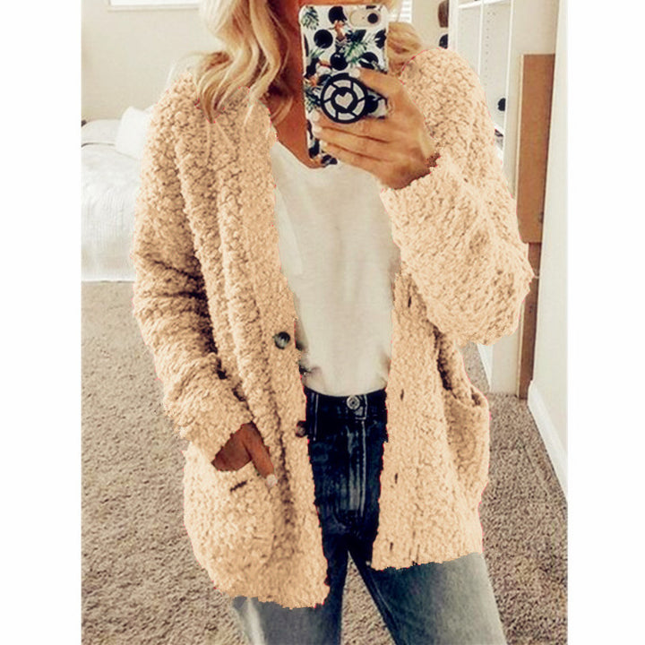 Damen nan locker geschnittener Teddy-Flausch-Cardigan mit dezenter Knopfleiste und aufgesetzten Eingrifftaschen Echo Archiv