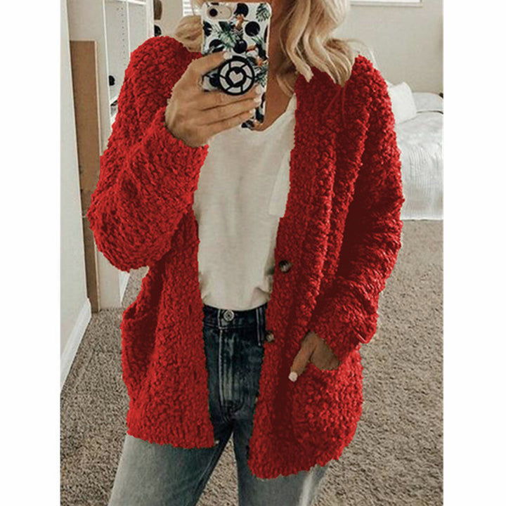 Damen nan locker geschnittener Teddy-Flausch-Cardigan mit dezenter Knopfleiste und aufgesetzten Eingrifftaschen Echo Archiv
