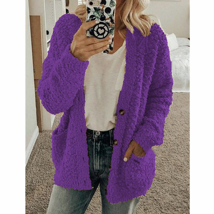 Damen nan locker geschnittener Teddy-Flausch-Cardigan mit dezenter Knopfleiste und aufgesetzten Eingrifftaschen Echo Archiv