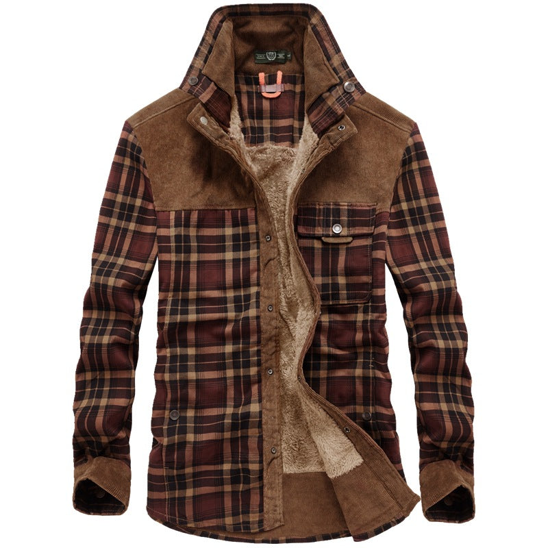 Herren Gefütterte Karo-Hemdjacke mit Teddyfleece-Innenfutter und Cordbesatz – Taviero