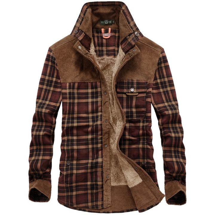 Herren Gefütterte Karo-Hemdjacke mit Teddyfleece-Innenfutter und Cordbesatz – Taviero