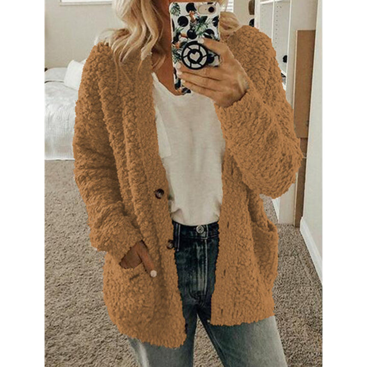 Damen nan locker geschnittener Teddy-Flausch-Cardigan mit dezenter Knopfleiste und aufgesetzten Eingrifftaschen Echo Archiv