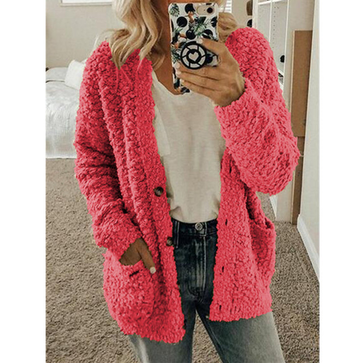 Damen nan locker geschnittener Teddy-Flausch-Cardigan mit dezenter Knopfleiste und aufgesetzten Eingrifftaschen Echo Archiv