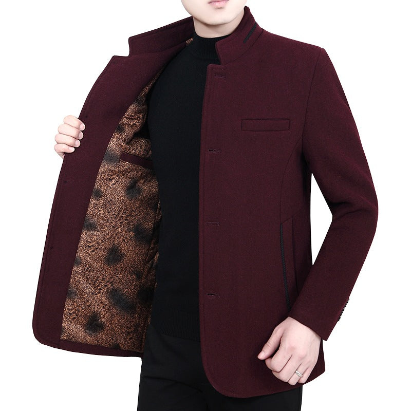 Herren Eleganter Stehkragen-Kurzmantel mit kontrastierendem Musterfutter – Montevé