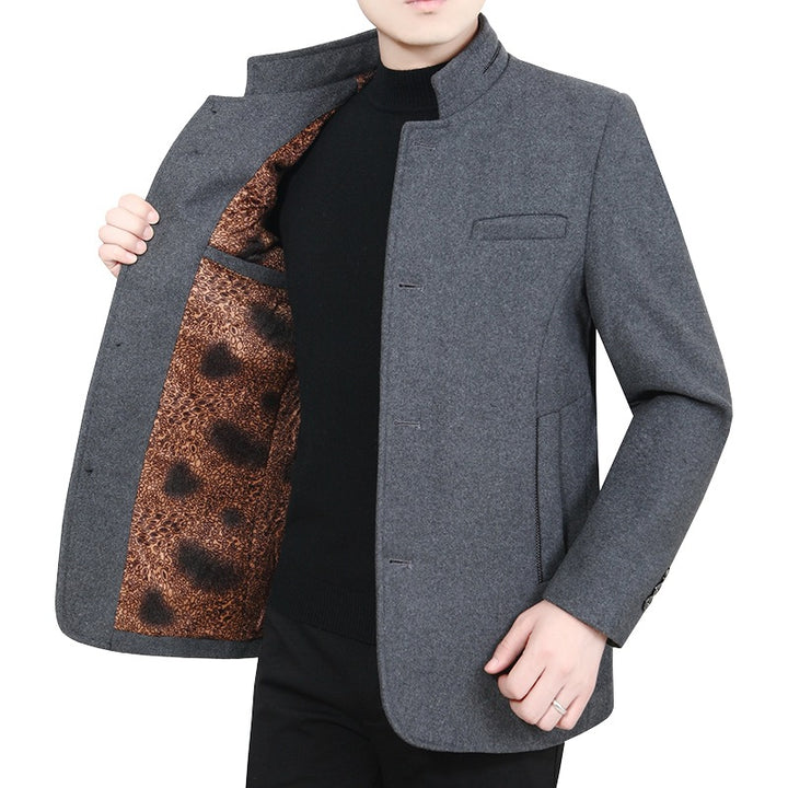 Herren Eleganter Stehkragen-Kurzmantel mit kontrastierendem Musterfutter – Montevé