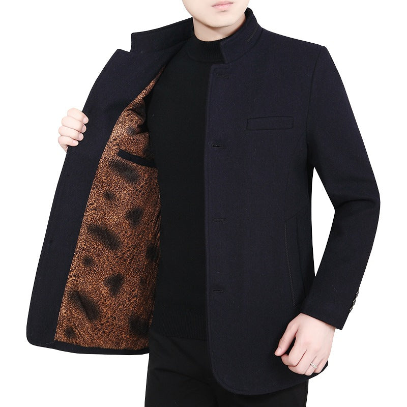 Herren Eleganter Stehkragen-Kurzmantel mit kontrastierendem Musterfutter – Montevé