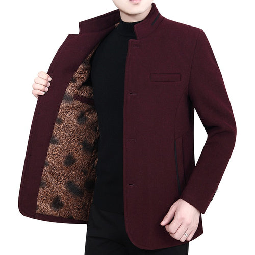 Herren Eleganter Stehkragen-Kurzmantel mit kontrastierendem Musterfutter – Montevé