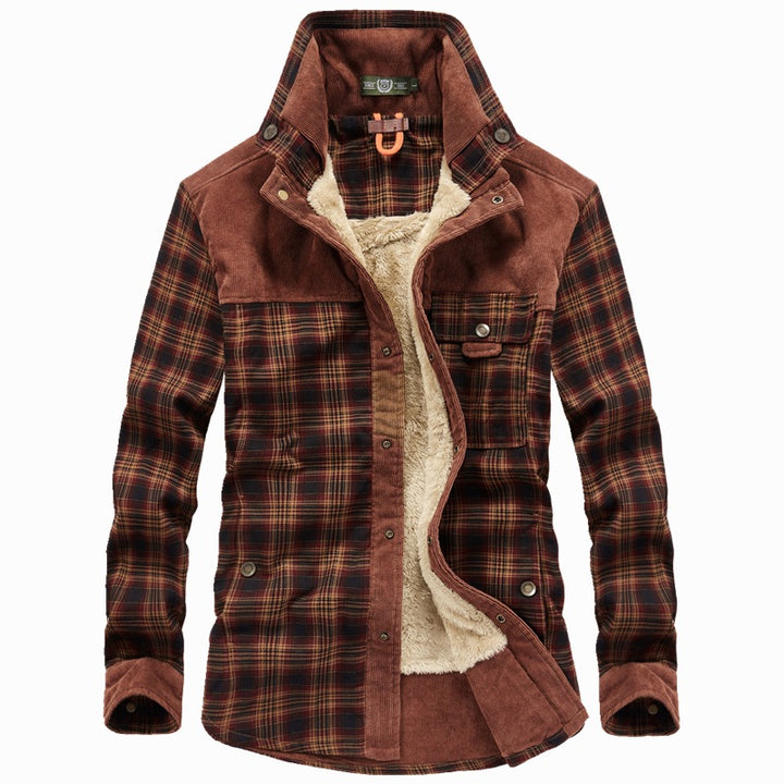 Herren Gefütterte Karo-Hemdjacke mit Teddyfleece-Innenfutter und Cordbesatz – Taviero