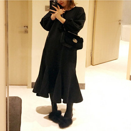 Damen Oversize-Fleece-Maxikleid mit Kapuze und Eingrifftaschen Echoarchiv