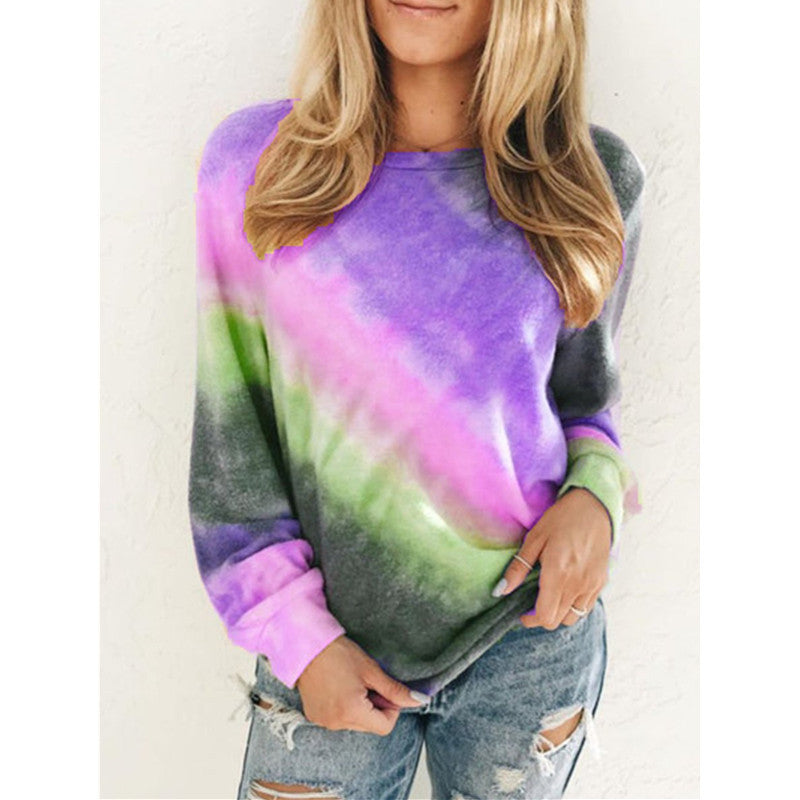 Damen Oversize Tie-Dye Sweatshirt mit Rundhalsausschnitt und weichem Fleece-Futter – Mavelle