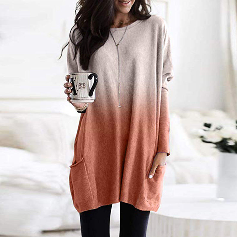 Damen Übergröße Stricktunika mit Ombre-Effekt und Patttaschen – Mavelle
