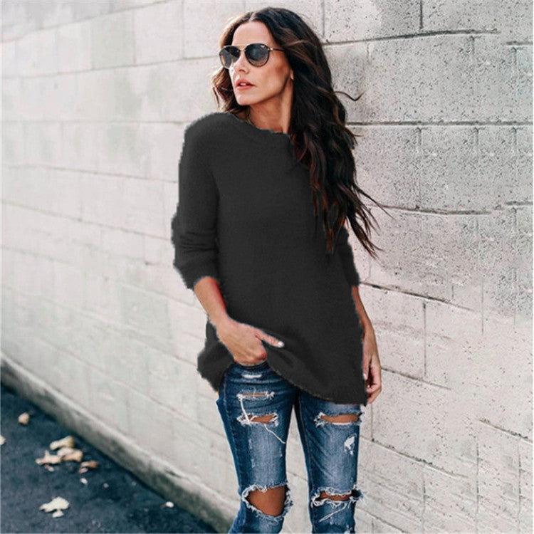 Damen nan kuscheliger Oversize-Strickpullover mit Rundhalsausschnitt Hoch-Tief-Saum und Seitenschlitzen Echo Archiv
