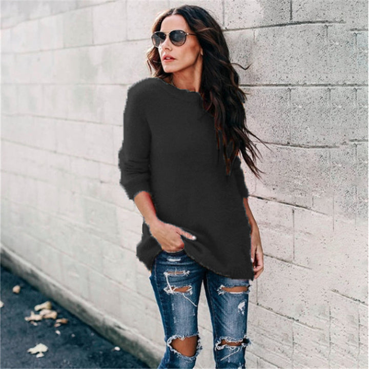 Damen nan kuscheliger Oversize-Strickpullover mit Rundhalsausschnitt Hoch-Tief-Saum und Seitenschlitzen Echo Archiv